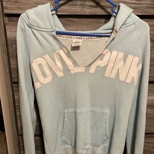 Victoria Secret Pink hoodie. Light blue. Terry cloth material. Size small